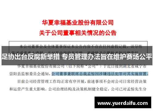 足协出台反腐新举措 专员管理办法旨在维护赛场公平